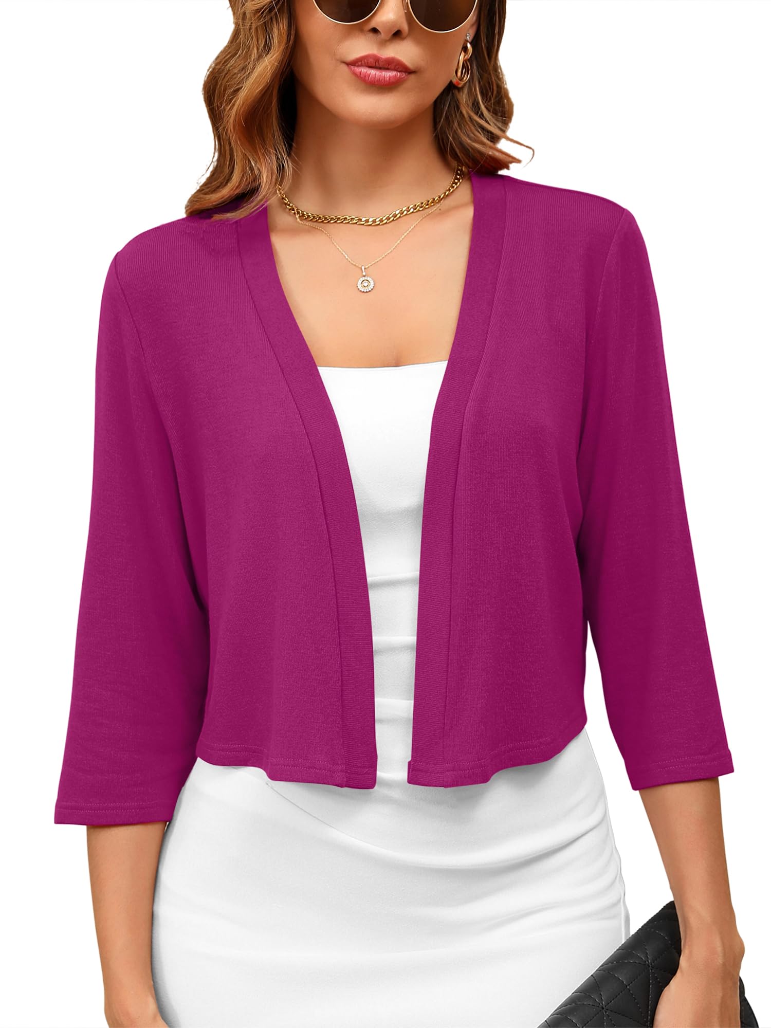 Skrfez Women's 3/4 Sleeve Thin Shrugs Lightweight Open Front Cropped Cardigans for Summer Spring Autumn