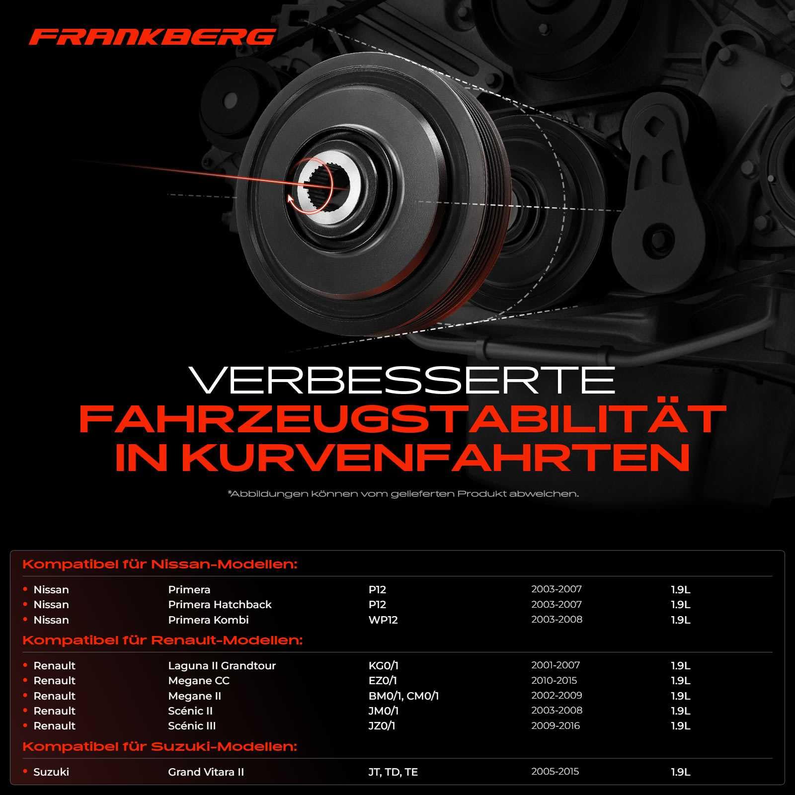 Frankberg Riemenscheibe Kurbelwelle Kompatibel mit Doblo MPV 119 223 Doblo Kasten/MPV 223 Punto 188 Punto Kasten/Schrägheck 188 Strada Pick-up 178 278 Replace# 55181190