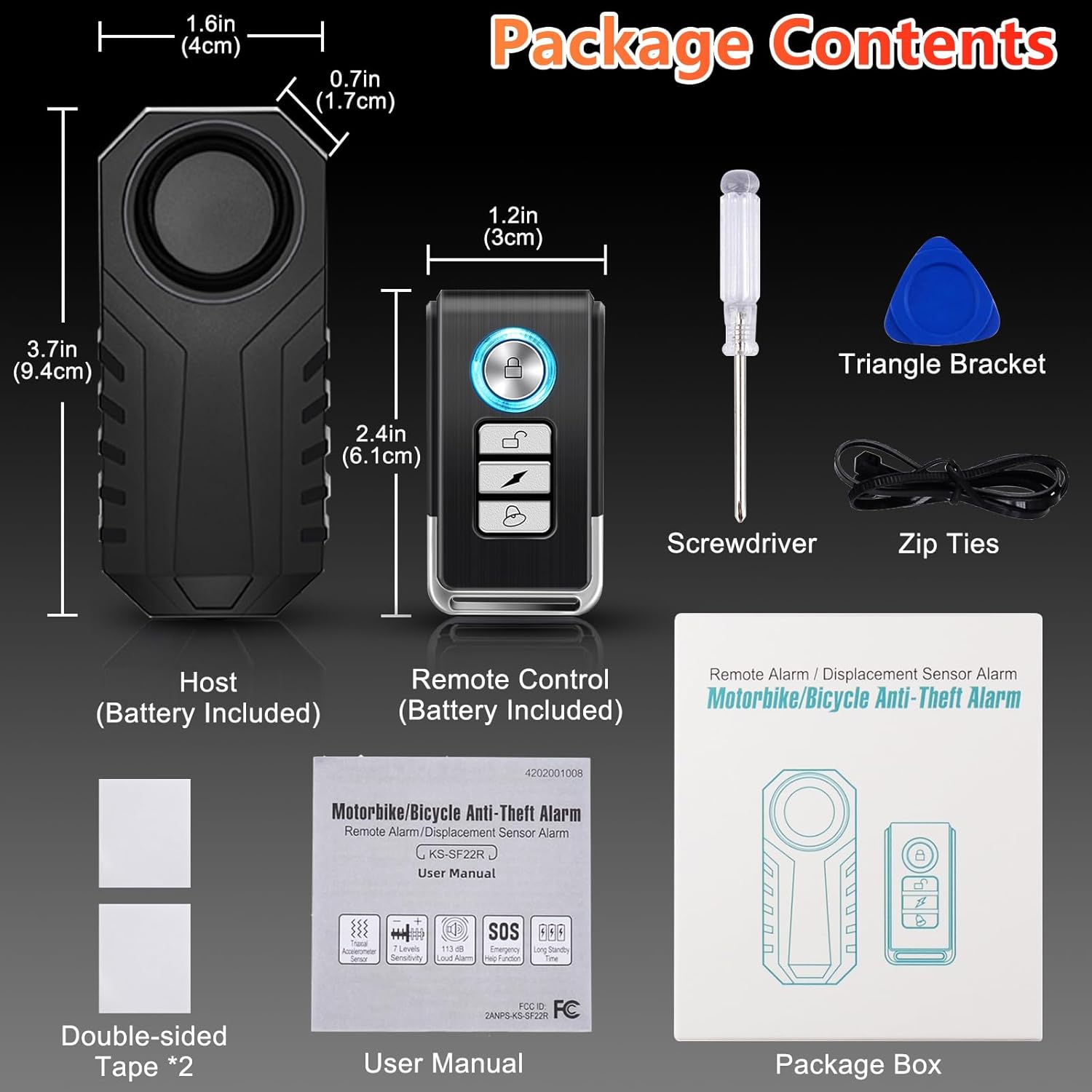 Bike Alarms,Bike Alarm Anti Theft, Bicycle Alarms with Remote,113dB Super Loud Bicycle Vibration Motion Sensor Siren Anti Theft Security System IP65 Waterproof, 2Pack