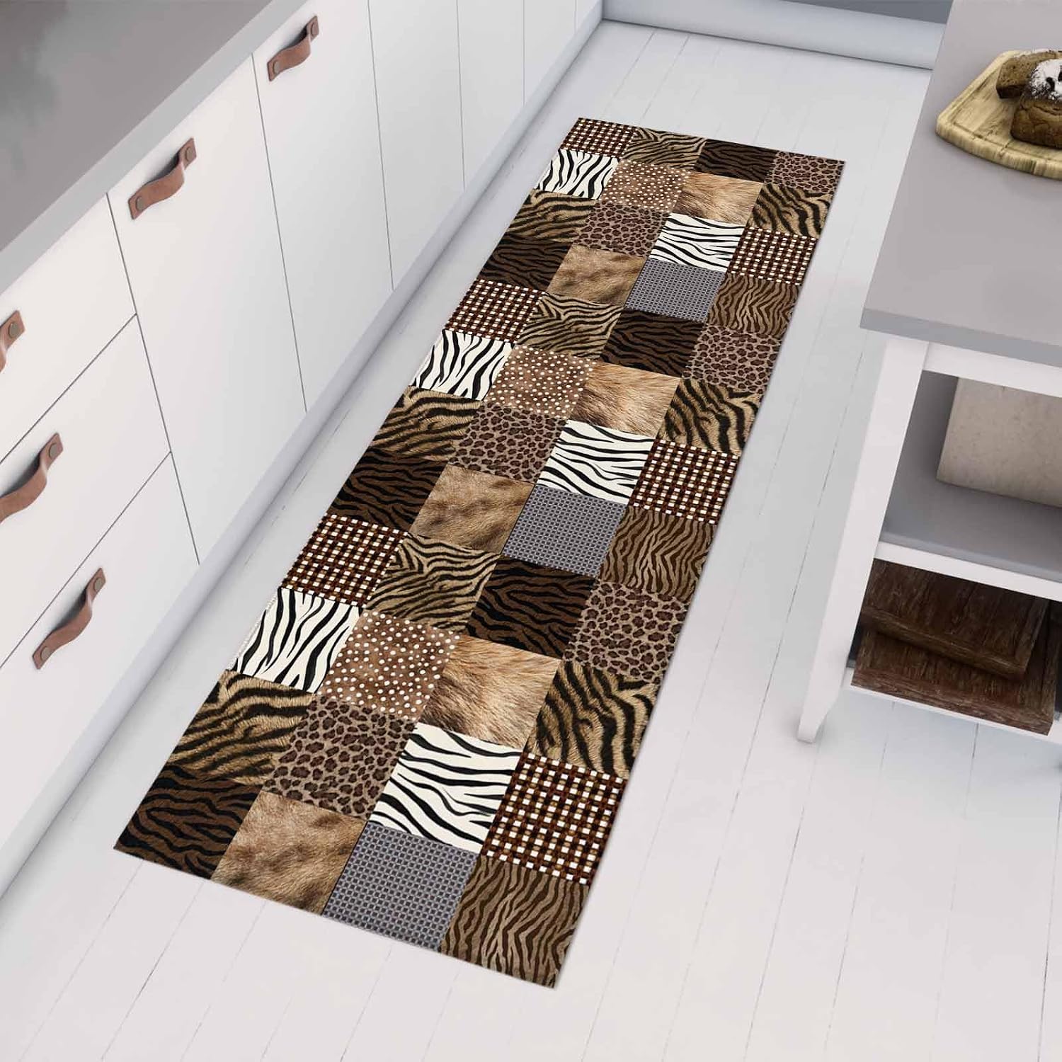 Kitchen Mats for Floor Leopard Tiger Zebra Deer Texture Washable Non Slip Kitchen Rugs 1PCS, Wild Animal Skin Print Absorbent Standing Mats for Sink Bathroom Office Living Room 15.7x47.2in