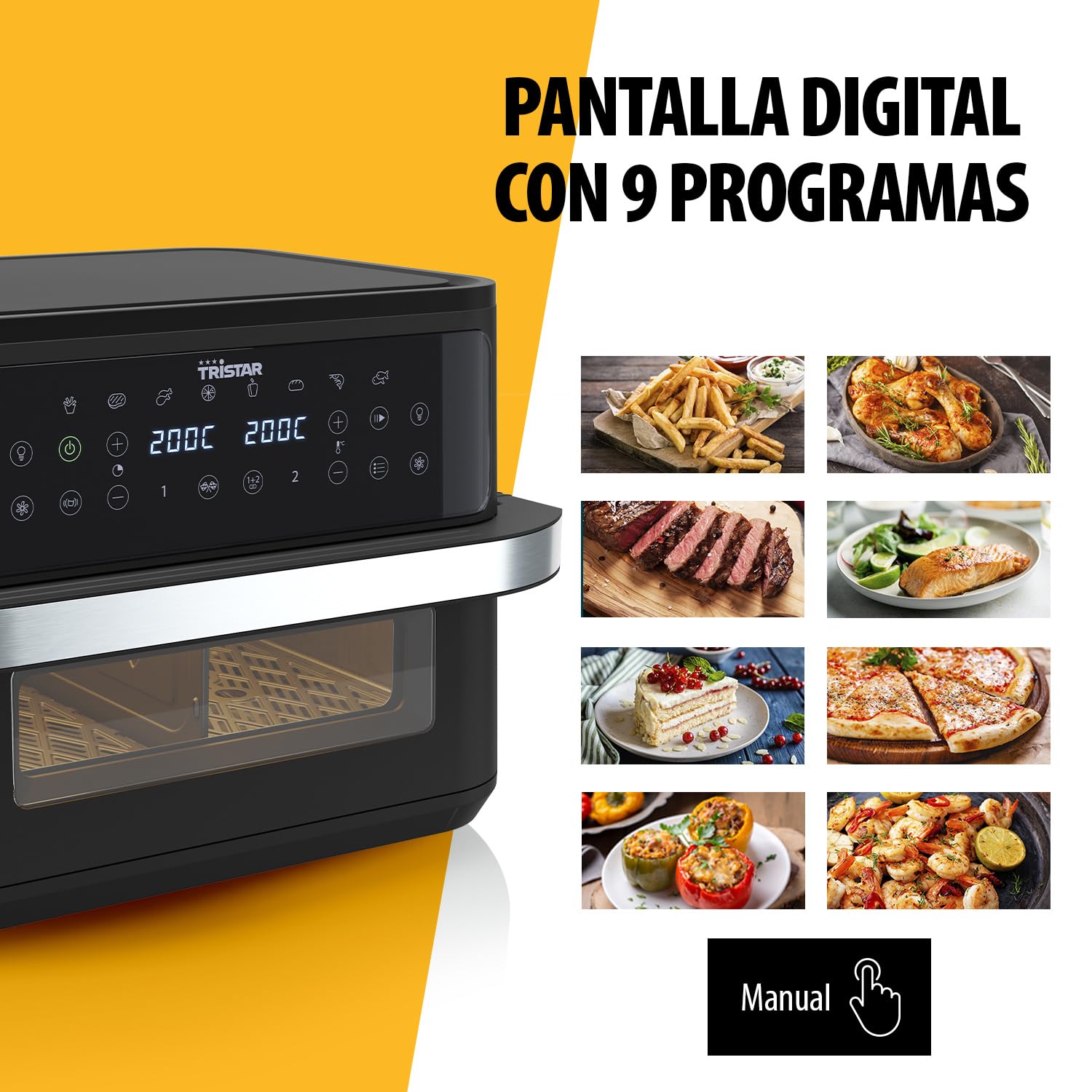 Tristar Freidora de Aire Dualzone Flex, Capacidad 10 L, 2800 W, 8 Programas, Pantalla Digital, Cocina Sin Aceite, Apagado Automático, Antiadherente, Apta Lavavajillas, FR-9432