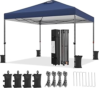 Yaheetech 3x3m Faltpavillon Pavillon Wasserdicht Stabil, Höhenverstellbar Pop Up Faltzelt inkl.Tasche & 4 Sandsäcke, UV-Schutz 50+ Campingpavillon Partyzelt für Garten Camping, Navy Blau