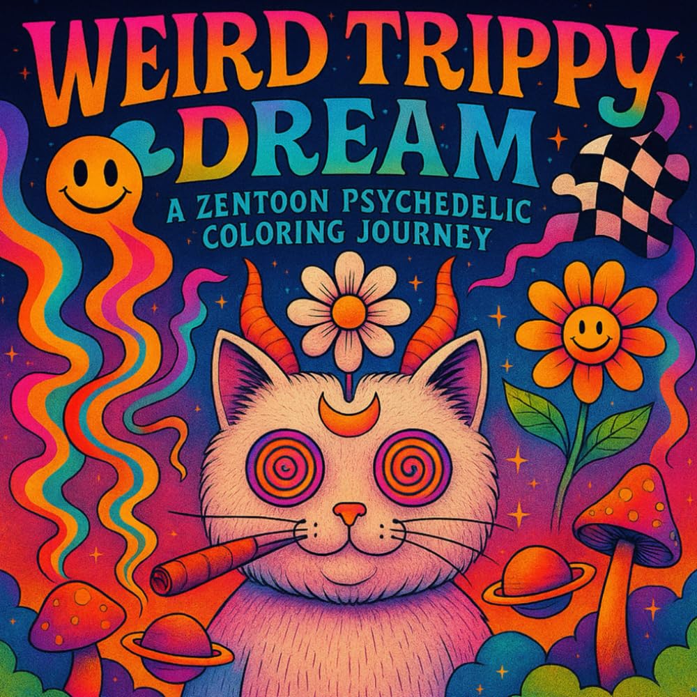 Weird Trippy Dream Coloring Book: Trippy Cat Art, Cosmic Humor & Stress-Relief Pages for Stoner Vibes, Anxiety Calm, and Creative Mind Expansion Psychedelic Coloring Book for Adults