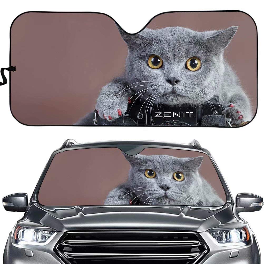 Cumagical Cute Cat Foldable Front Windshield Sun Shade Car Front Window Sun Visor Personalized Animal Design Automotive Interior, Block Sunlight and Heat
