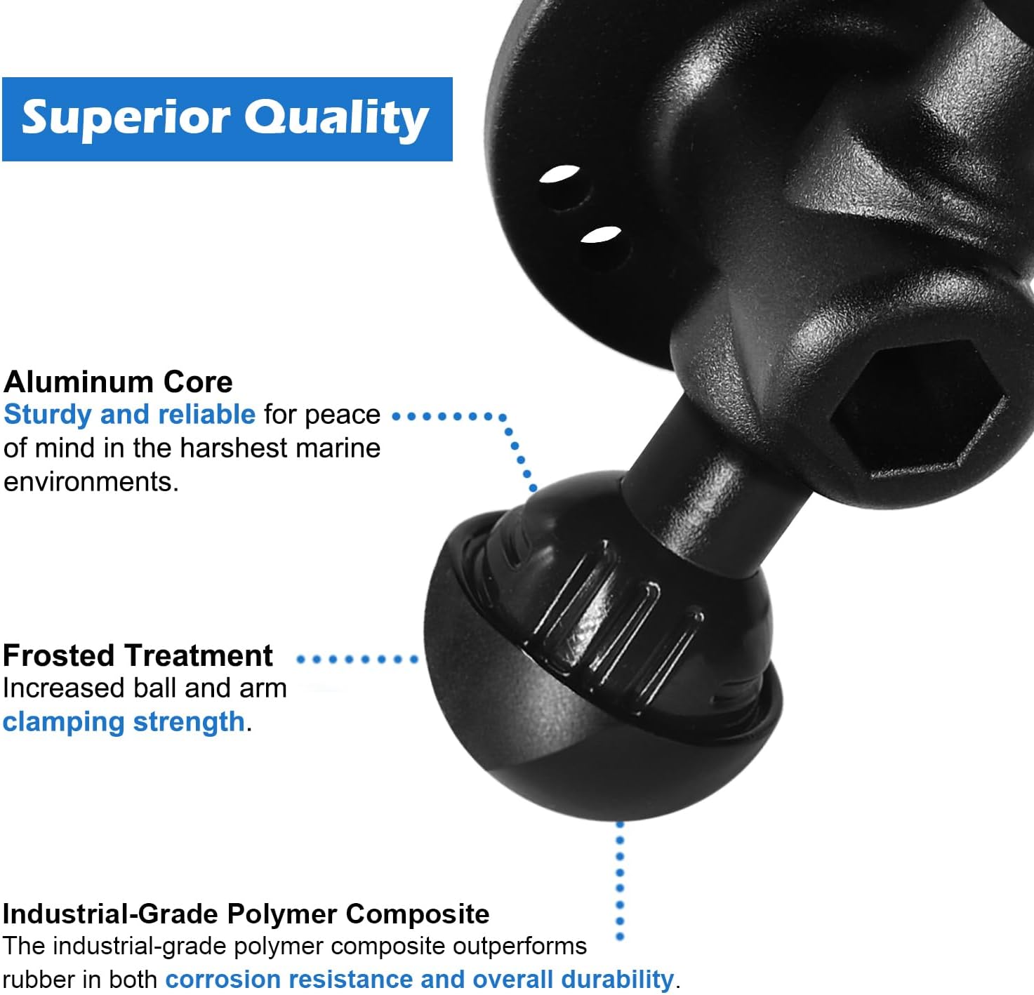 Aluminum 1.5" Dual Ball 2-in-1 Base, Adjustable Mounting Accessories for Tablets/Fishfinders, Compatible with RAM, Arkon, iBolt and More 1.5 inches/C Size Ball Double Socket Arm