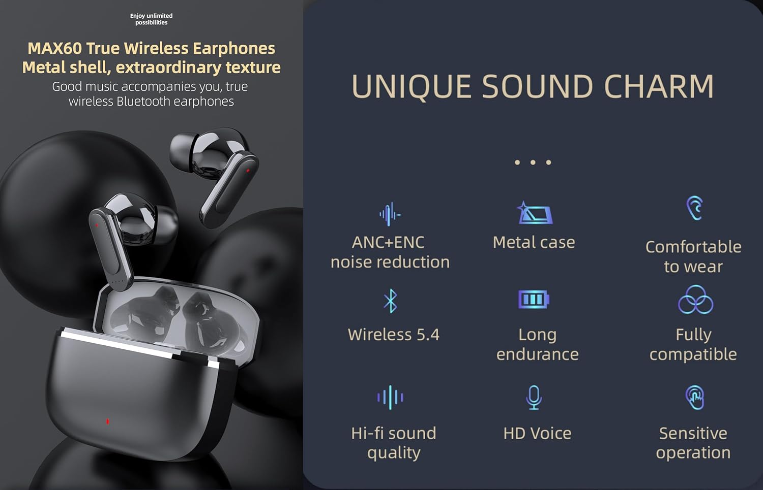 Bluetooth 5.4 Headset, Wireless Headset, ANC+ENC Intelligent Dual Noise Cancellation, HiFi Sound Quality, Low Latency for Gaming, Supports iOS, Android and Windows