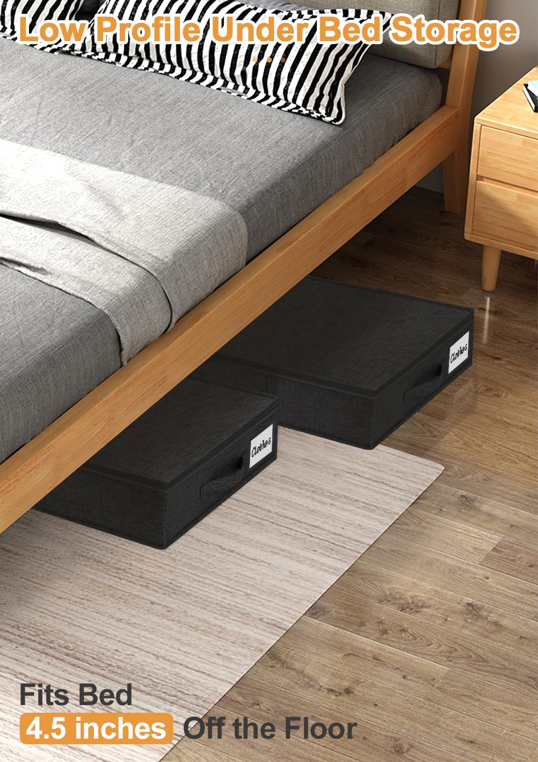 HMJGDZG Confezione contenitori portaoggetti sotto Il Letto, Alti 4,5 Pollici, a Basso Profilo, con Robusto Supporto Laterale Inferiore, da Utilizzare Come Vestiti, Organizer per Cuscini e Coperte