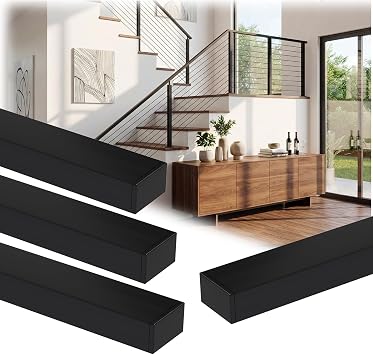 4Pack 6FT T304 Stainless Steel Cable Railing Handrail, 2"L X 1"W Rectangular Black Handrail for Cable Railing Kit with End Cap Screw, Cuttable Flat Top Rail for Indoor Outdoor Steps Deck Patio