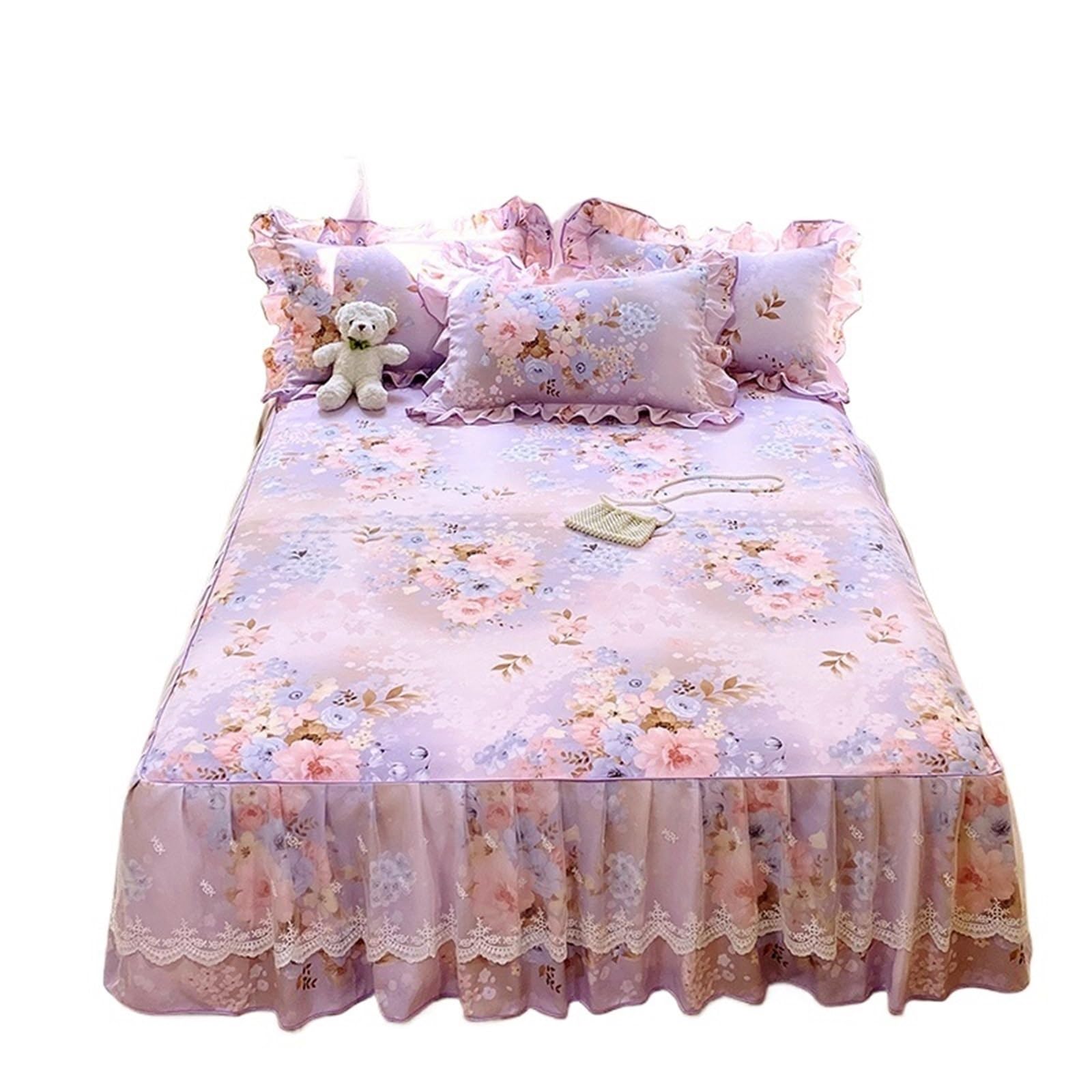 Ruffled Bed Skirt 1pc Bed Skirt Floral Style Bedspread Ruffles Cover Single/Queen/King Size Mattress Protector (No Pillowcase)(Color-05,King 180x200cm 1pc)