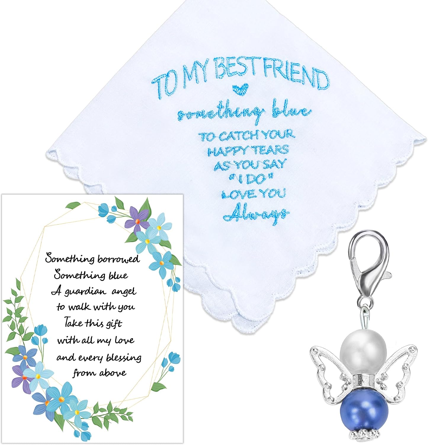 MKISHINE Bridal Blue Handkerchief - Something Blue Gift for Bride from Maid of Honor or Best Friend, Bridesmaid, Wedding & Bridal Shower Present, Angel Gift, Bridal Shower Gift