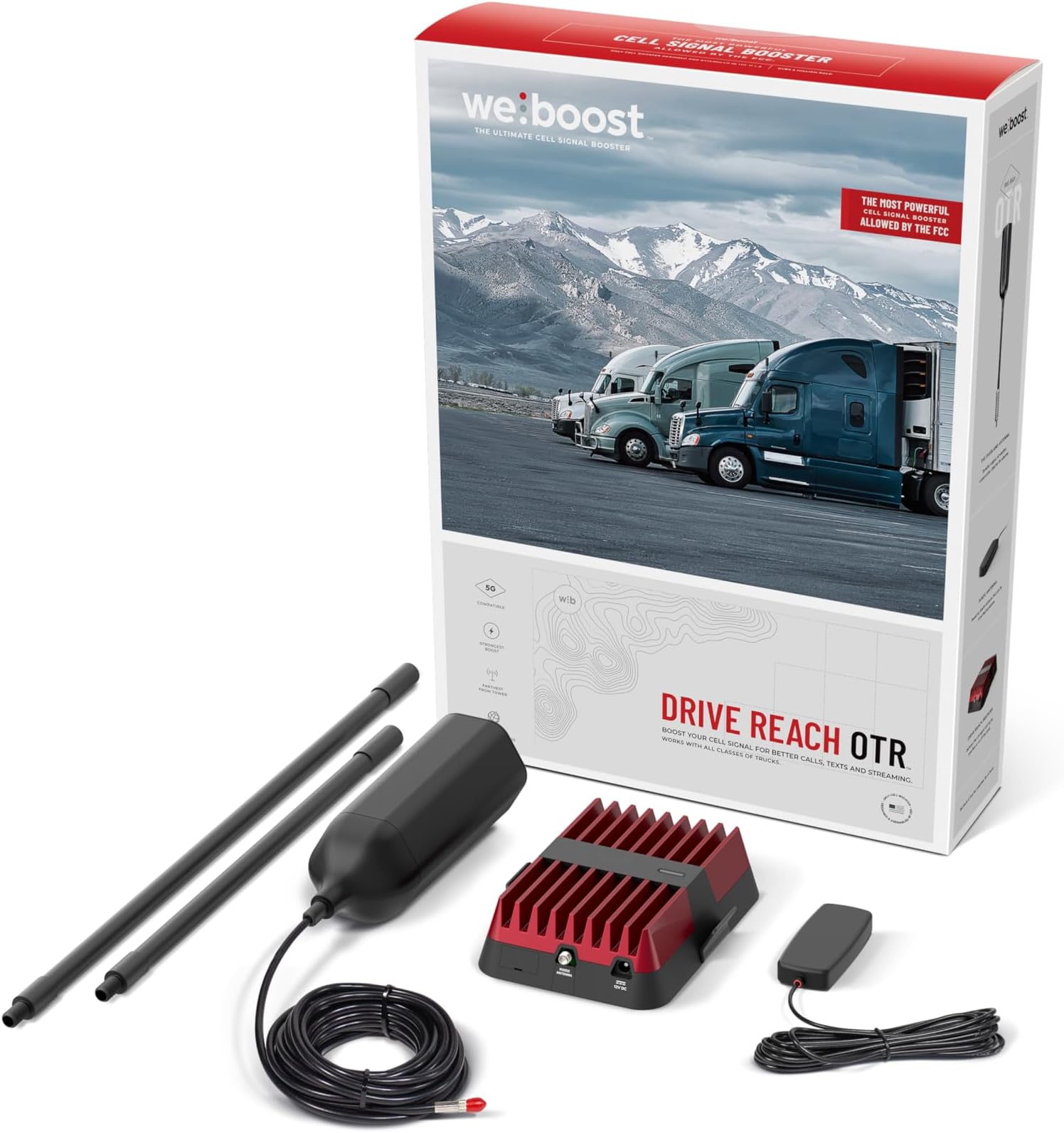 - weBoost Drive Reach OTR - Cell Phone Signal Booster for Trucks and SUVs | Boosts 5G & 4G LTE for All U.S. Carriers - Verizon, AT&T, T-Mobile & more | Made in the U.S. | FCC Approved (model 477154)