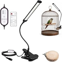 Bird Cage Light Full Spectrum LED with Remote Control, 10 Brightness Levels 3/9/12H Timer Flexible Gooseneck Lamp for Parrot Pet Birds Indoor Cages
