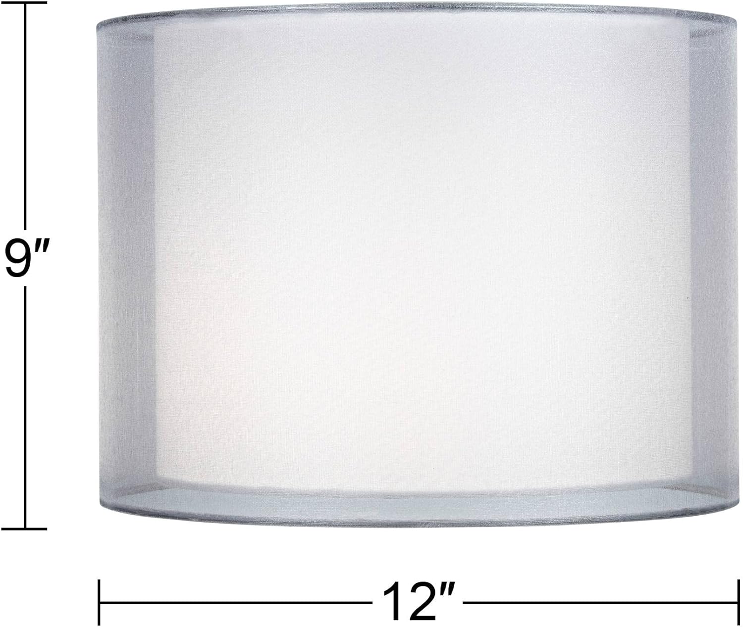 Silver and White Double Sheer Medium Drum Lamp Shade (Pre-Assembled) 12" Top x 12" Bottom x 9" High (Spider) Replacement with Harp and Finial - Springcrest