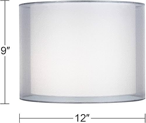 Miniatura 4 de Pantalla de lámpara de tambor pequeño doble transparente plateado y blanco, 12 pulgadas superior x 12 pulgadas inferior x 9 pulgadas de alto (araña)