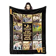 Customizable Picture with Love Custom Blanket with Picture & Text, I Love You to The Moon and Back Personalized Photo Collage Throw Blanket for Kids/Adults/Family