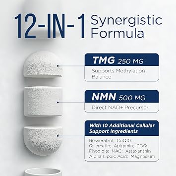 Selerb NMN Supplement Liposomal Neuro NMN with Resveratrol, TMG, Quercetin, CoQ10, Rhodiola, NAC, Astaxanthin & Magnesium NAD+ Precursor Supports Brain Cellular Energy & NAD+ Levels | 60 Capsules