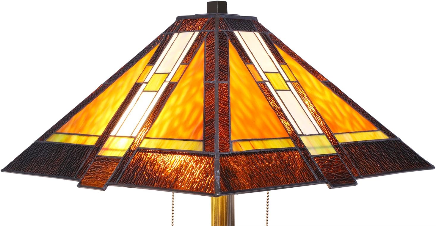 Serena D'italia Tiffany Style Mission Aztec Floor Lamp, Elegant Bronze Tone Finish and Suitable for bedrooms, Living Rooms, 2 Pull Chains, Lampshade Room Light by 2 LED 60W Bulbs (Not Included)
