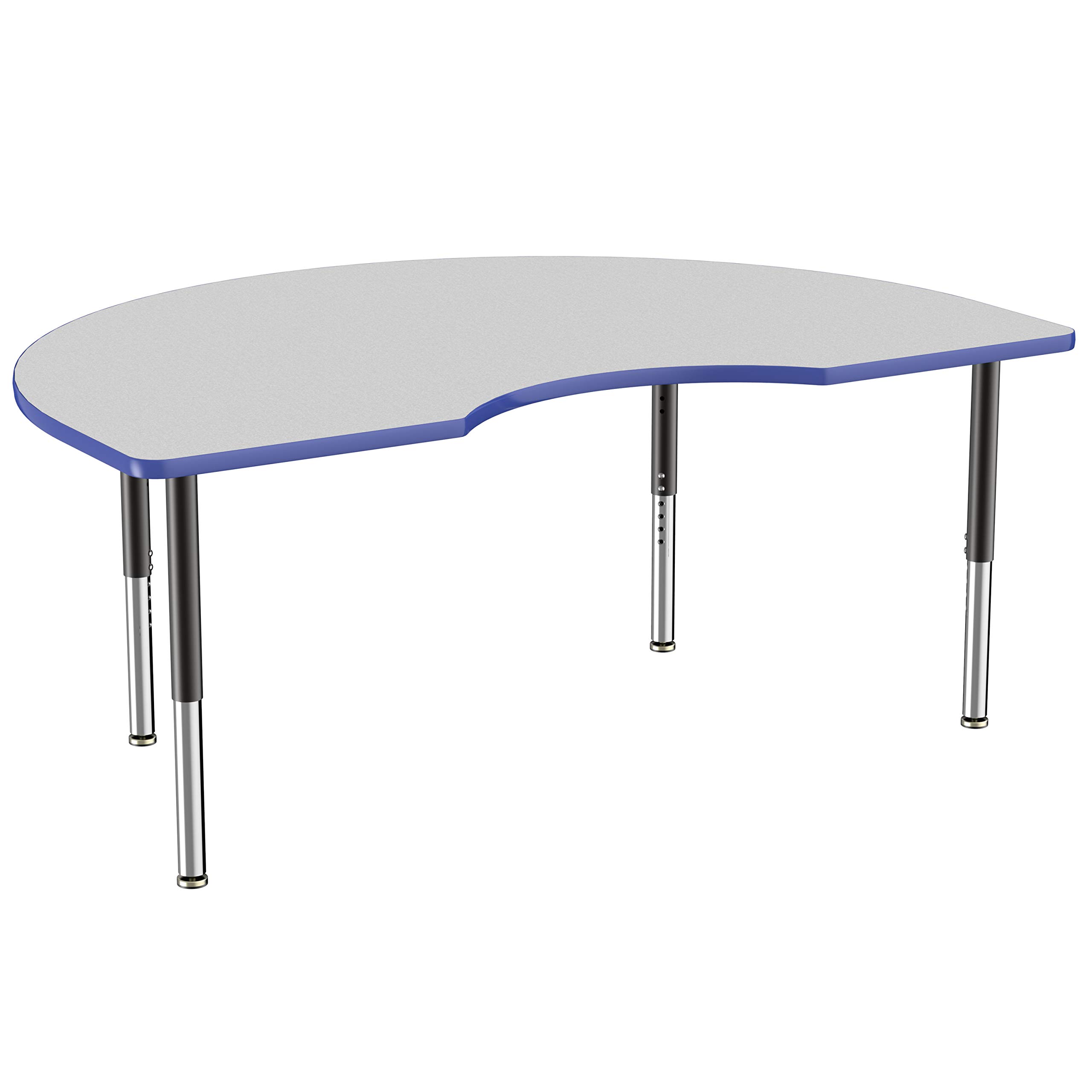 Factory Direct Partners10087-GYGN Mobile Kidney Activity School and Office Table (48" x 72"), Super Legs with Glides and Casters, Adjustable Height 19-30" - Gray Top and Blue Edge