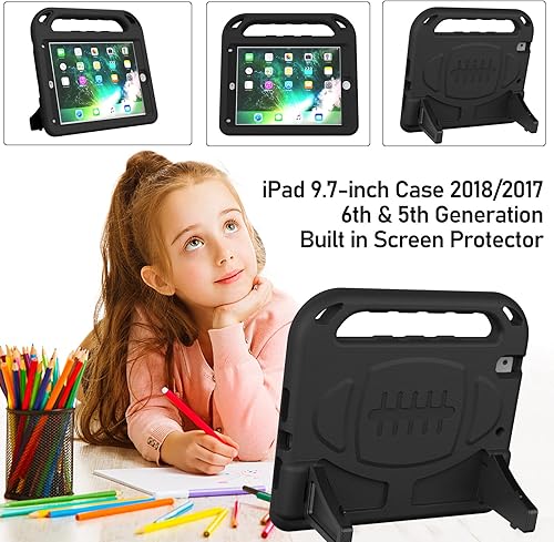 Miniatura 7 de LTROP Funda infantil para iPad 65 generación, 9.7 pulgadas 20182017, Air 2, protector de pantalla integrado, soporte de mango a prueba de golpes