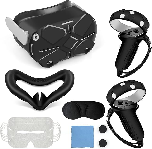 Hevanto VR Silicone Cover for Oculus Quest 2, 6-in-1 Oculus Quest 2 Accessories, Controller Grip Cover, Lens Protector, Disposable VR Eye Cover Mask, Anti Slip Anti Collision Protective Covers