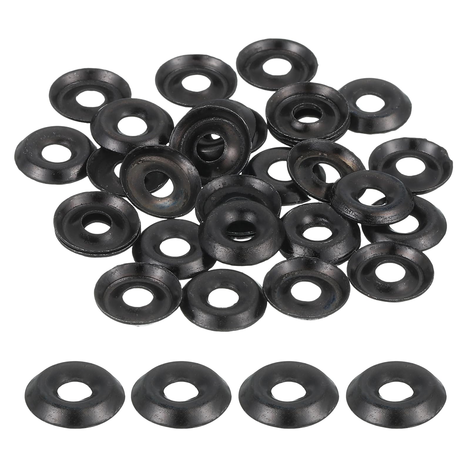 sourcing map 100 Pcs #4 Countersunk Finish Washers, 304 Stainless Steel Cup Washer Gasket for Screws Bolts Machinery Construction, Black