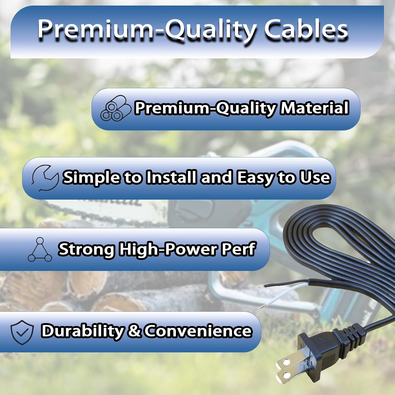 16AWG 2 Prong 8FT Flat 2-Wire Plug Extension Cord,Power Cord Replacement for Drills, Grinders, Vacuums, Miter Saws, Chop Saws, Sanders, Appliances, Motors etc Power Tools (2Pcs)