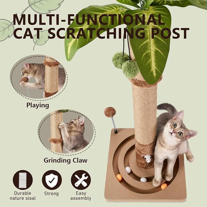 Rascador para gatos MECOOL con poste y juguetes miniatura 3