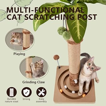 MECOOL Cat Scratching Post Sturdy and Premium Scratch Posts with Hanging Ball and Ball Track Toy Cute Cat Tree 30in for Indoor Kittens