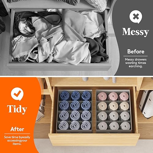 Miniatura 7 de Lifewit Organizador de jeans para armario, cubos de almacenamiento de pantalones de gran tamaño, 12 celdas, organizador plegable de cajones de ropa