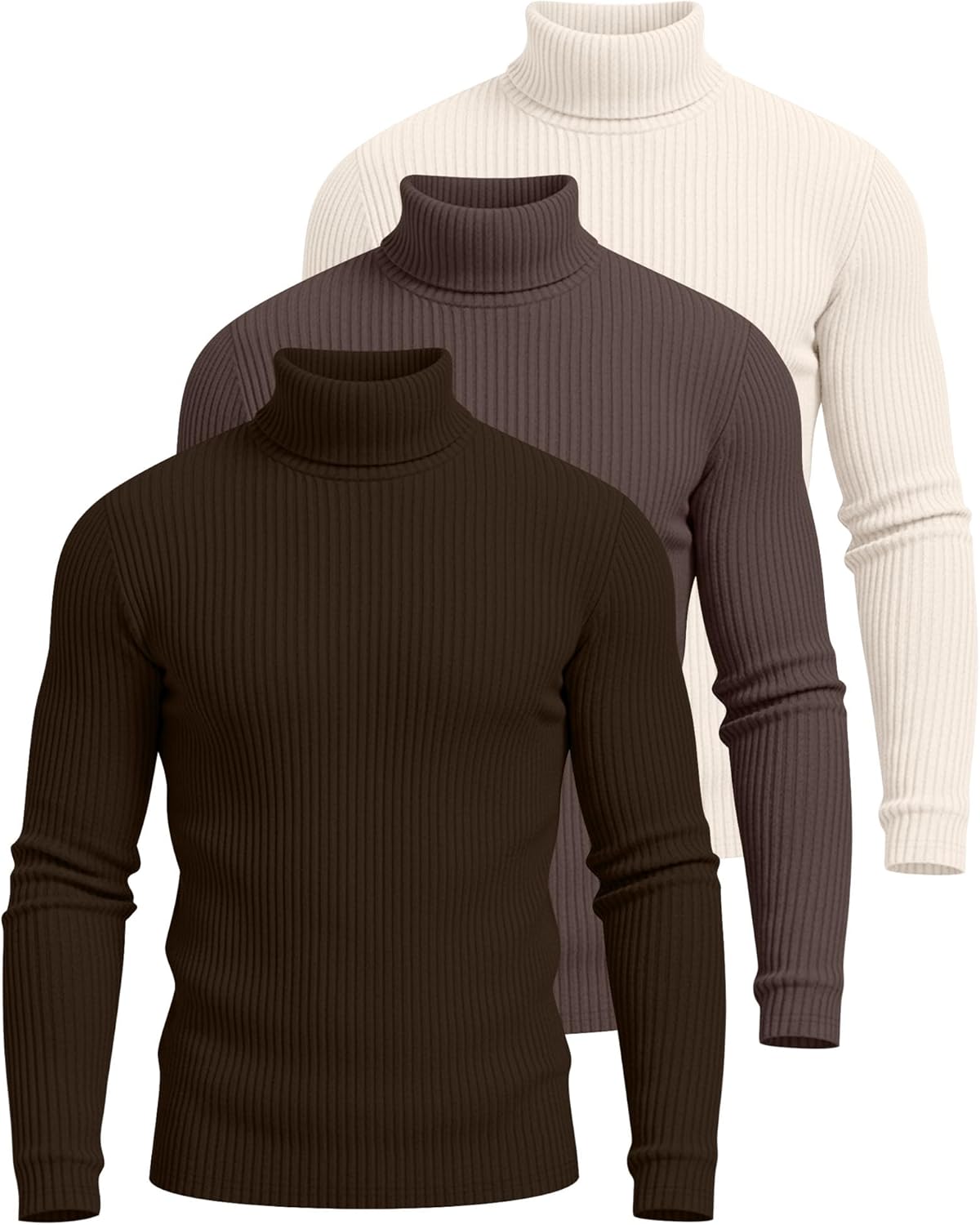 Neer 3 Pack Men's Turtleneck Long Sleeve Shirts Ribbed Sweater Mock Neck Pullover Tops Casual Knit Slim Fit Layer Basic Tee - Image 3