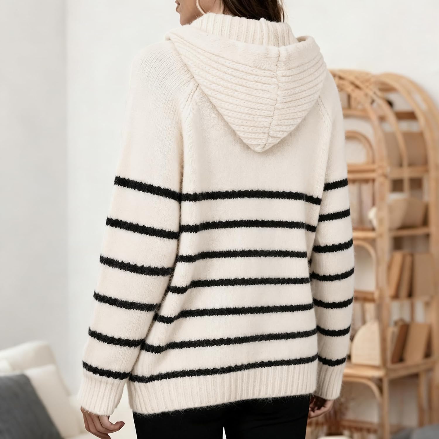 Women's Knitted Cardigan Sweater Button Down Hooded Sweaters V Neck Long Sleeve Hoodies for Fall Winter - Image 3