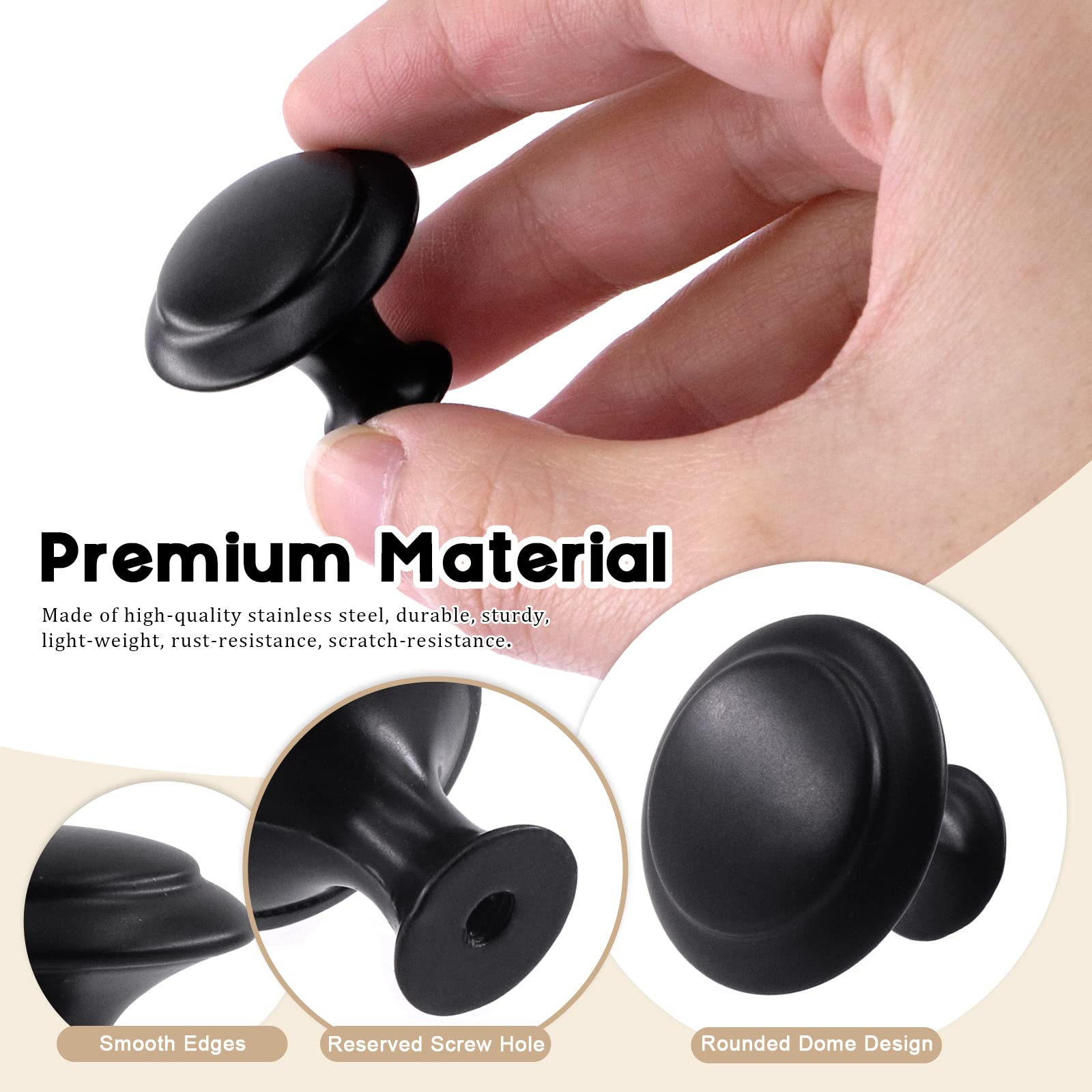 Wokape 30 Pack Matte Stainless Steel Black Round Kitchen Cabinet Knobs Kit - Image 4