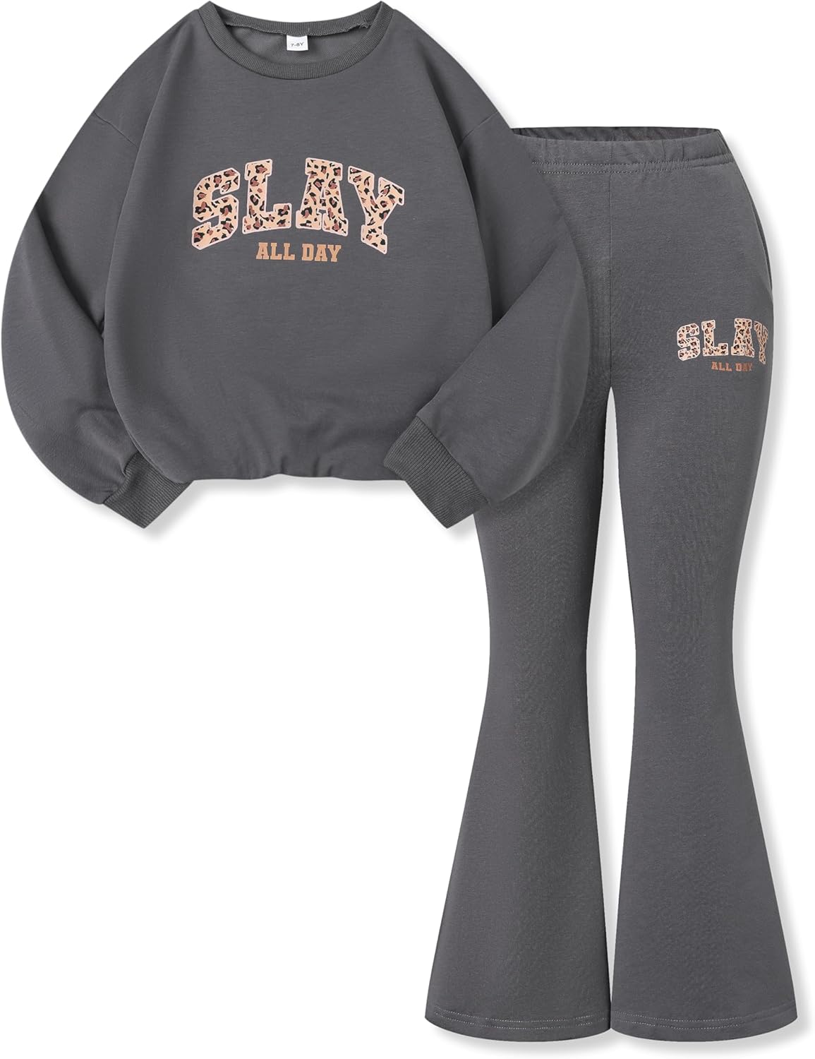 Tween Girls Clothes Long Sleeve Graphic Print Sweatshirt Top + Flared Pants 2 Piece Outfit Set, Size 7-16 Years