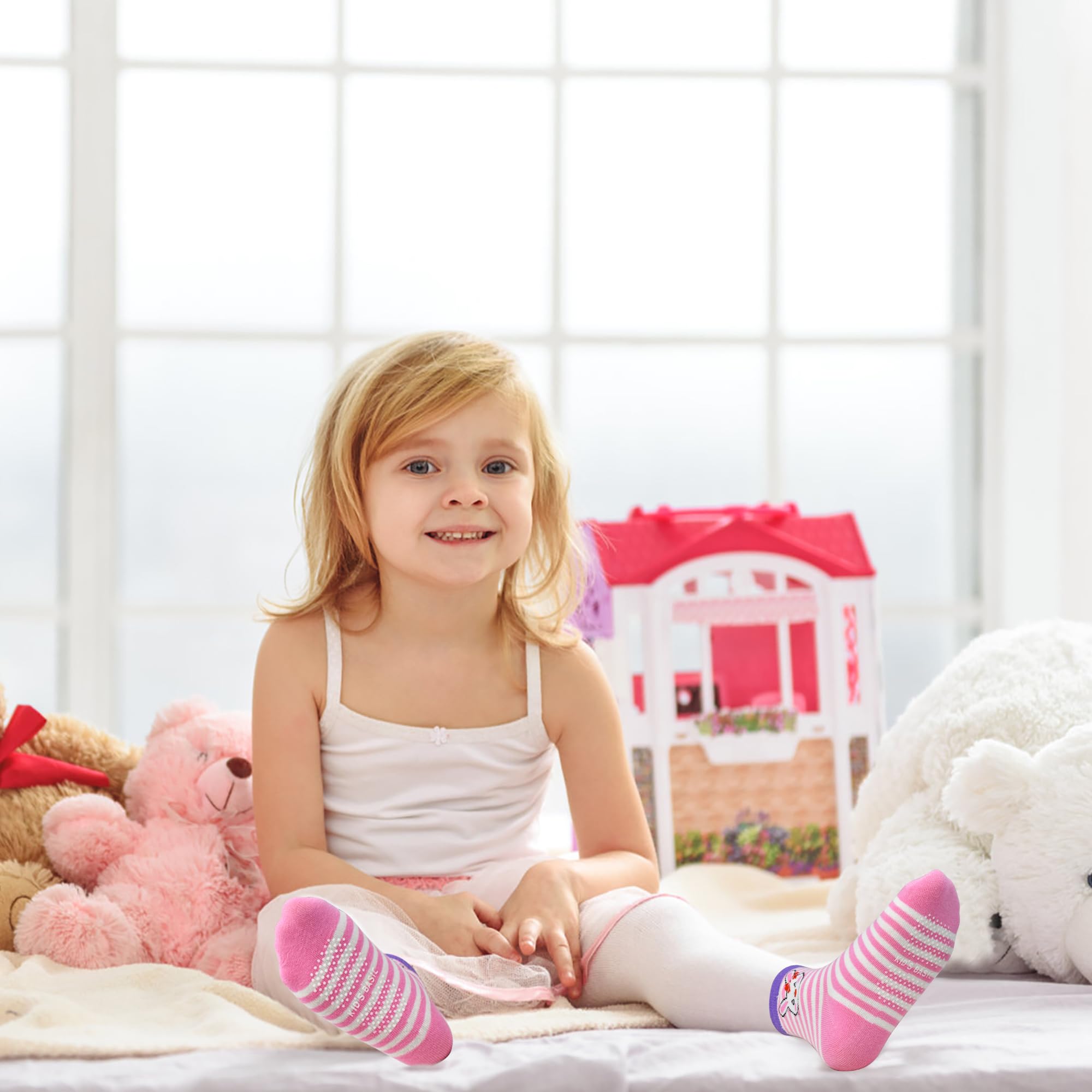 ELUTONG Calzini antiscivolo per bambini, in ABS, 12 paia di calzini per bambini, antiscivolo, antiscivolo, per bambini da 1 a 7 anni, per bambini e bambine