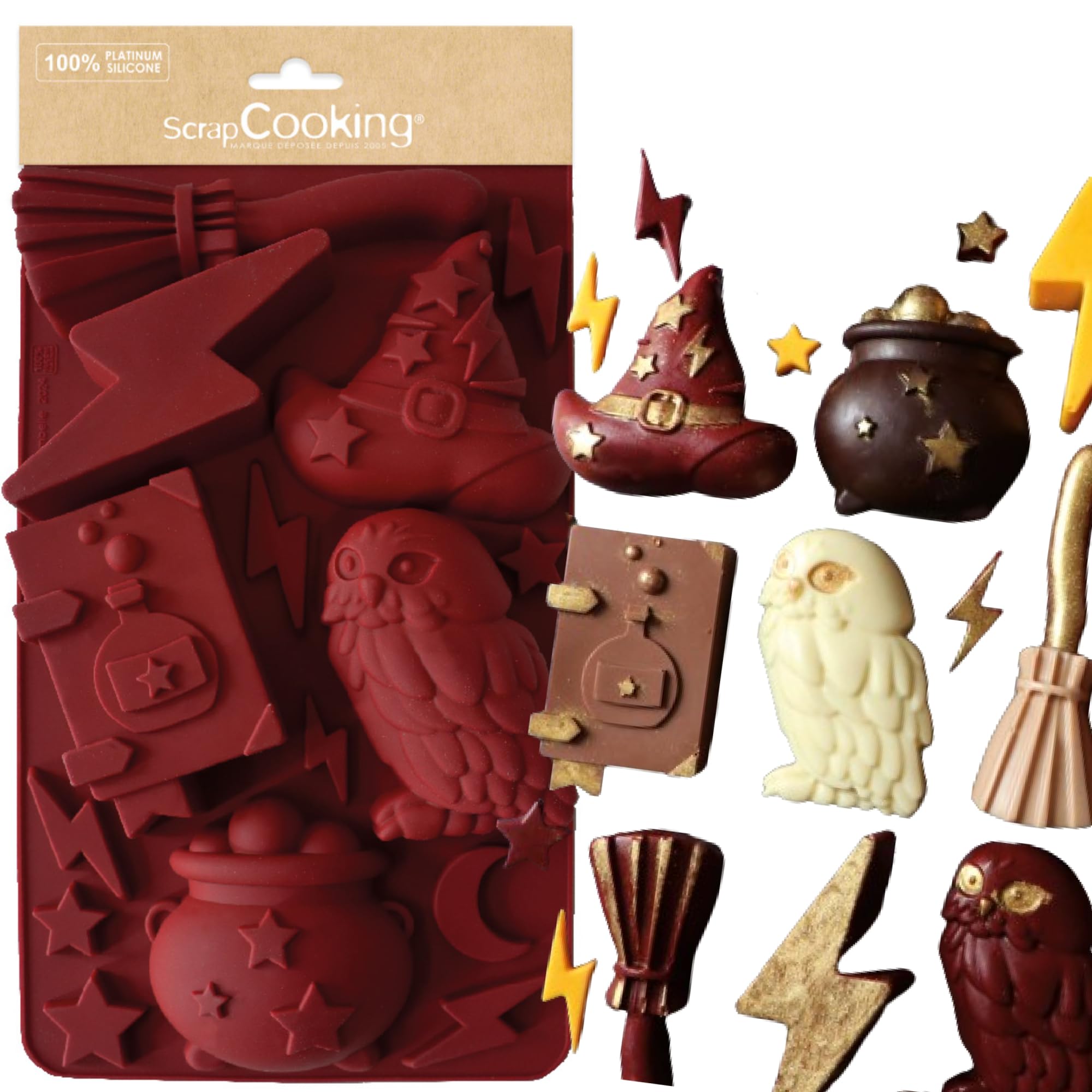 ScrapCooking 2998 2998 Sorcerer's Silicone Mould for Cookies & Cakes for Children - Soft Utensil - Witchcraft Magic - Suitable for Oven & Freezer - Bordeaux