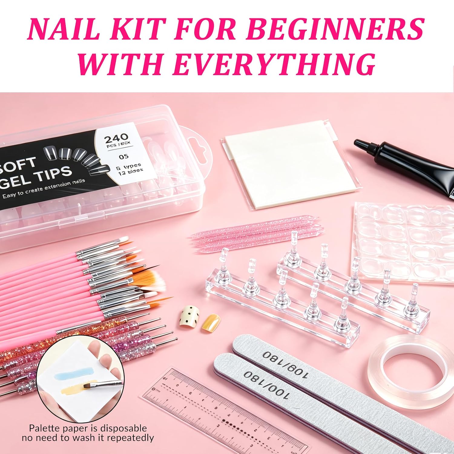 Acrylic Nail Kit Press On Design Tools Set with Gel for Beginner