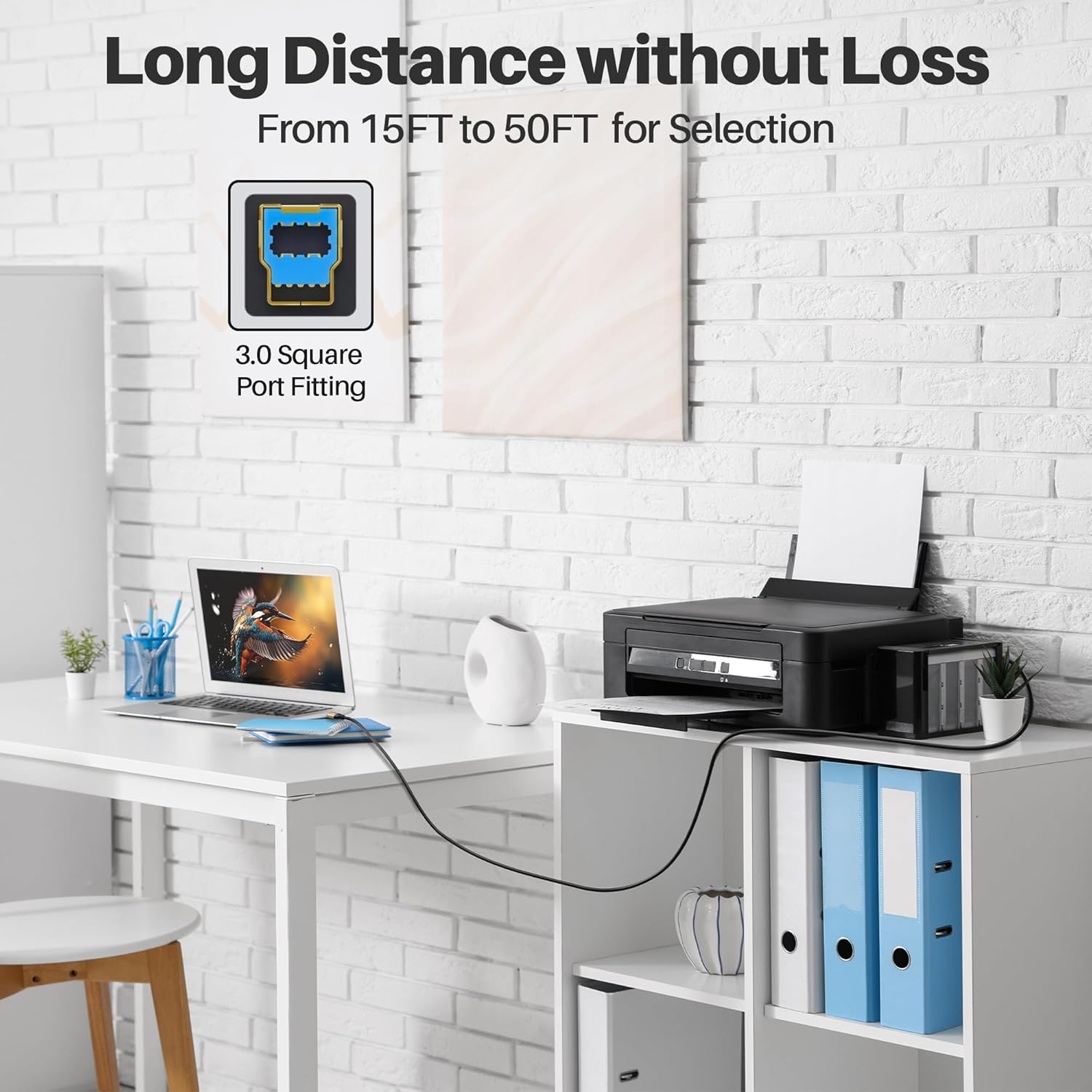 エクストラロング USB 3.0 C - USB Bケーブル 25フィート 5Gbps 高速 タイプ3.0 B コネクタ プリンター