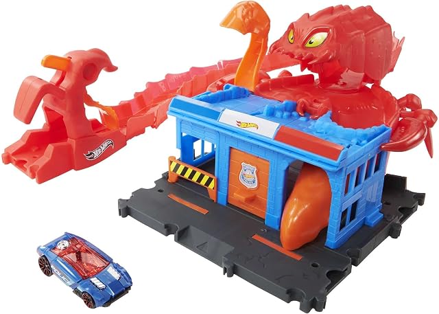 Hot Wheels City Scorpion Flex Attack - Sven The Scorpion Bendable Playset - 1 Vehicle Included - Gravity Drop - Extends to 2.5' - Gift for Kids Age 4+ - HDR32