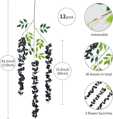 Miniatura 2 de LUZOGA Paquete de 14 guirnaldas colgantes de flores artificiales de glicina de 3.6 piespieza, guirnalda colgante de ratta para el hogar, jardín,
