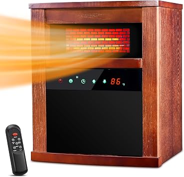 سخان الفضاء الكهربائي Air Choice ، سخان الأشعة تحت الحمراء 1500 واط مع / 3 وضع التسخين ، الترموستات ، التحكم عن بعد و 12 ساعة مؤقت ، سخانات غرفة محمولة صغيرة للاستخدام الداخلي ، غرفة نوم ، مكتب ، غرفة معيشة ، الجوز الداكن   