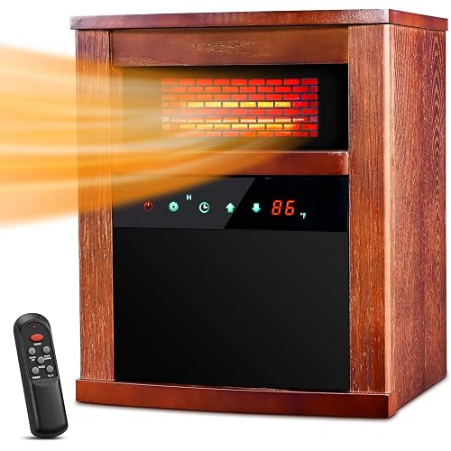 Air Choice Electric Space Heater, 1500W Infrared Heater w/ 3 Heating Mode, Thermostat, Remote Control & 12h Timer, Small Portable Room Heaters for Indoor Use, Bedroom, Office, Living Room, Dark Walnut
