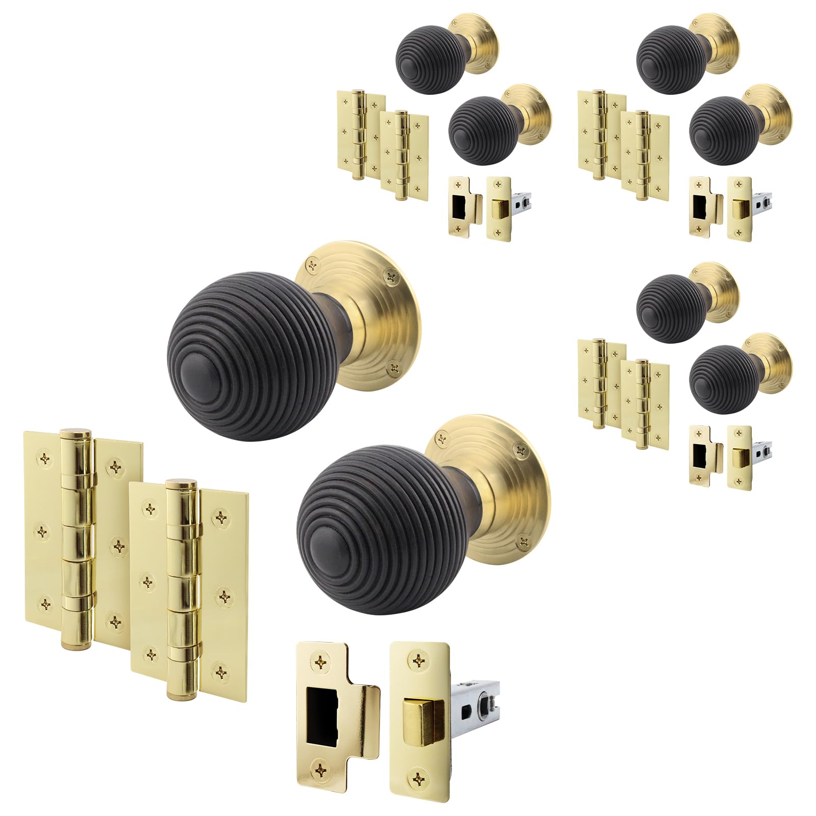 Eai Black Ebony Wood Door Knob Set | 4 Pairs Of Mortice Knobs (55Mm), Latches (76Mm) & Hinges (76Mm) For Internal Doors