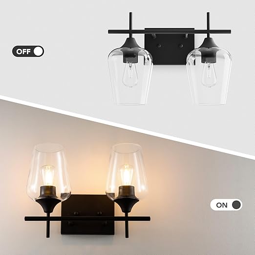VONLUCE VONLUCE Bathroom Vanity Light, 2 Light Bathroom Light Fixture Over Mirror, Bathroom Wall Lamp with Clear Glass, Modern Black Vanity Lighting fixtures for Bathroom, Bedroom, Hallway photo 2