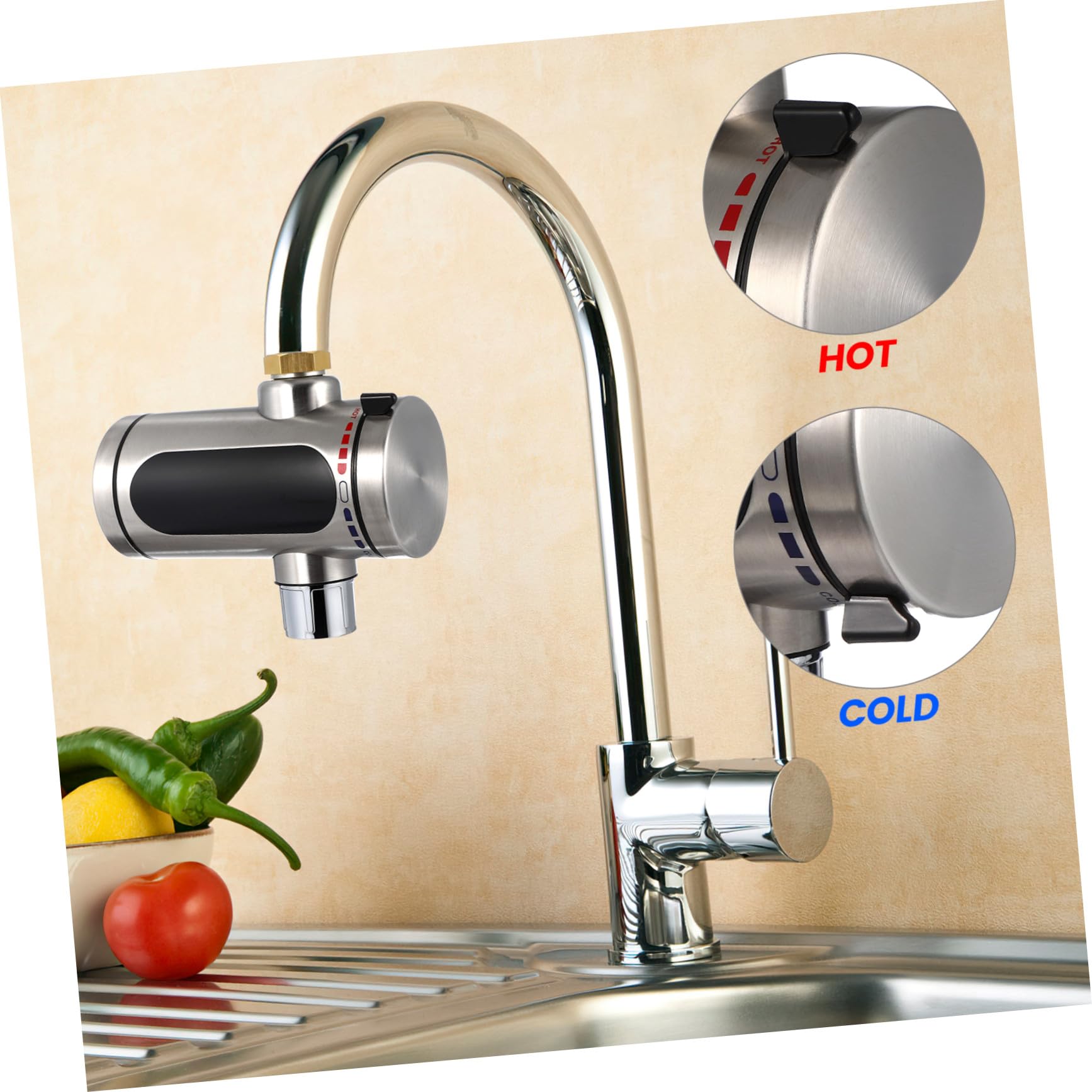 Grifo Instantáneo 220 V 3000 W Pantalla LED en Acero | Control de Temperatura, Bobina Integrada, Rotación 360°, Instalación Sencilla, 1 Juego para Cocina y Jardín