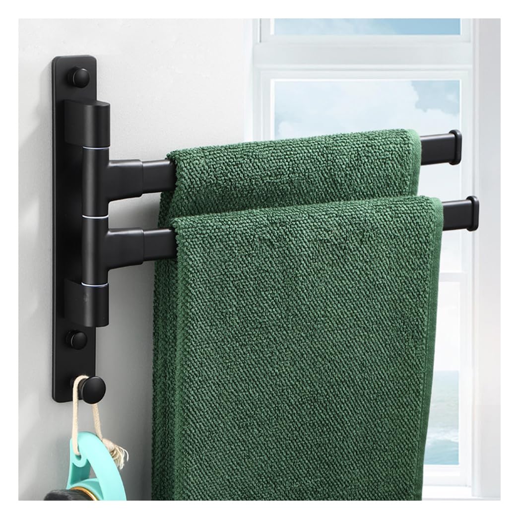 Toallero de Barra Vintage Negro abatible para Montar en la Pared, toallero para baño o Cocina, toallero Giratorio con Brazo Plegable, Organizador de Almacenamiento para baño, Mon