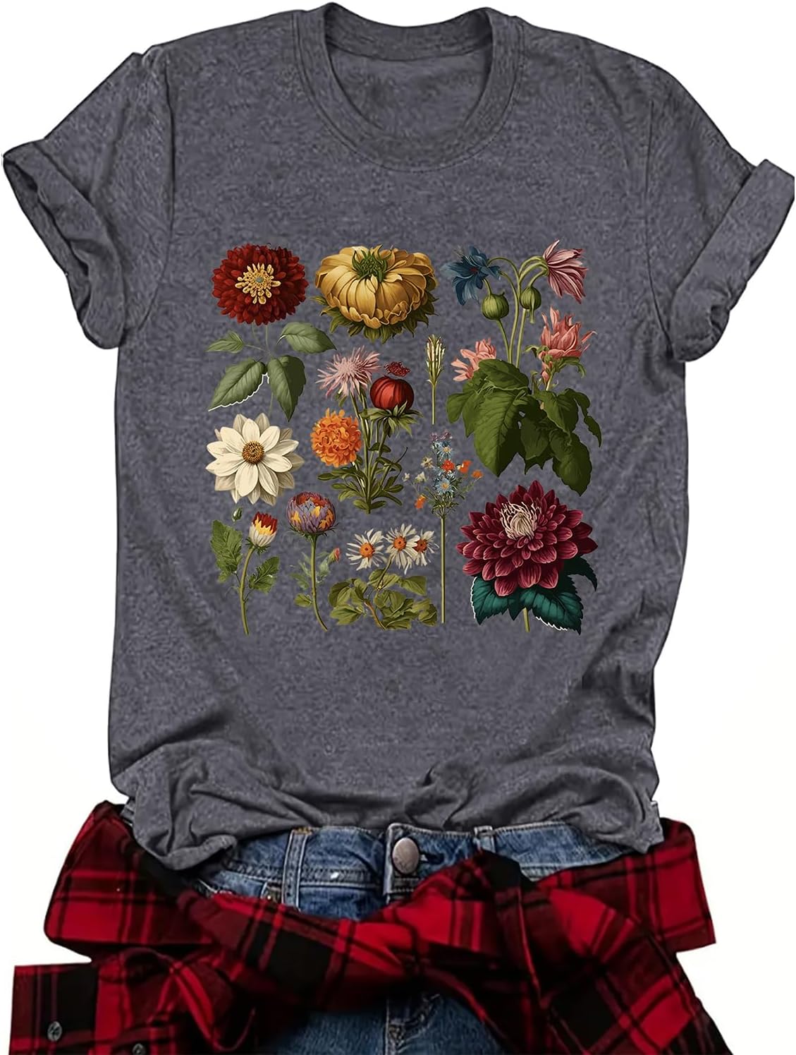 Womens Summer Cute Graphic Short Sleeved Tops Crew Neck Printed Nature Tshirts Tops