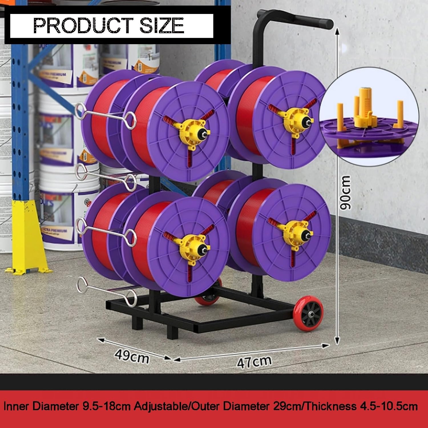 リール棚板 ペスカレージ PSR-W75RBK 白井産業 【お客様組立品】《オンラインショップ限定》の通販｜東京インテリア公式通販 ワイヤースプールラック、ブレーキ付き 4/6/8 輪ベアリングペイオフラック、工場の床、倉庫、屋内および屋外の作業スペースに適してい