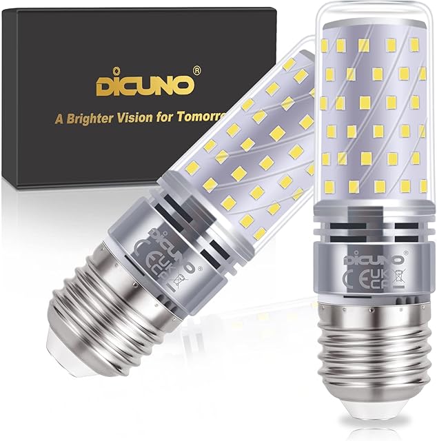 DiCUNO E27 LED Bulb 10W, E27 ES Edison Screw Light Bulbs, Cool White 6000K, 130W Incandescent Equivalent, 1400LM Non-Dimmable Corn Light Bulbs for Home Lighting, 230V, Pack of 2