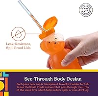 Vista 5 de Special Supplies Honey Bear Straw Cup Long Straws, Squeezable Therapy and Special Needs Assistive Drink Container, Spill Proof and Leak Resistant
