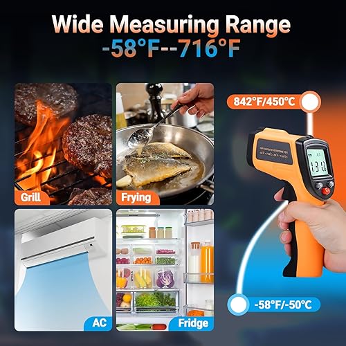 Miniatura 3 de Pistola termómetro digital infrarroja para cocinar, barbacoa, horno de pizza, termómetro infrarrojo láser con retroiluminación, -58712(-58.0 F716.0